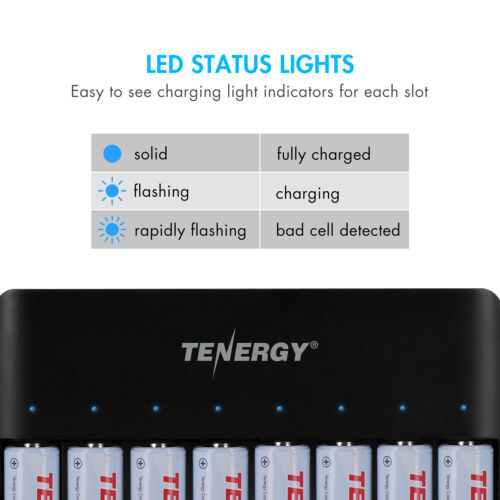 Cargador de NiCD Tenergy TN477U 8 bahías AAA NiMH y 8 pilas AA estándar - Imagen 5 de 8