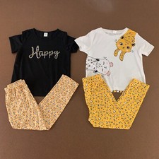 Shein Girls 5 Black Yellow Short Sleeve Tee  Leggings Outfit 4 Piece Set New