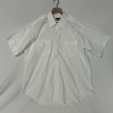 Van Heusen Pilot Shirt 17 1/2 White Mens Aviator Uniform Short Sleeve Workwear