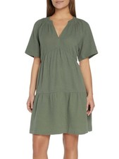 GAP Pullover Green Gauze Tiered Dress Size Medium Flutter Sleeve
