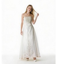 Michaelangelo Ivory Strapless Embroidered Wedding Dress 6 W/ 2 Veils & Petticoat