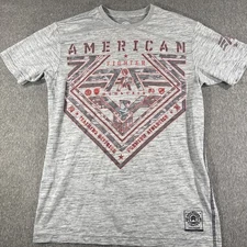 American Fighter Shirt Mens Med. Gray Red MMA Mixed Martial Arts Short Sleeve