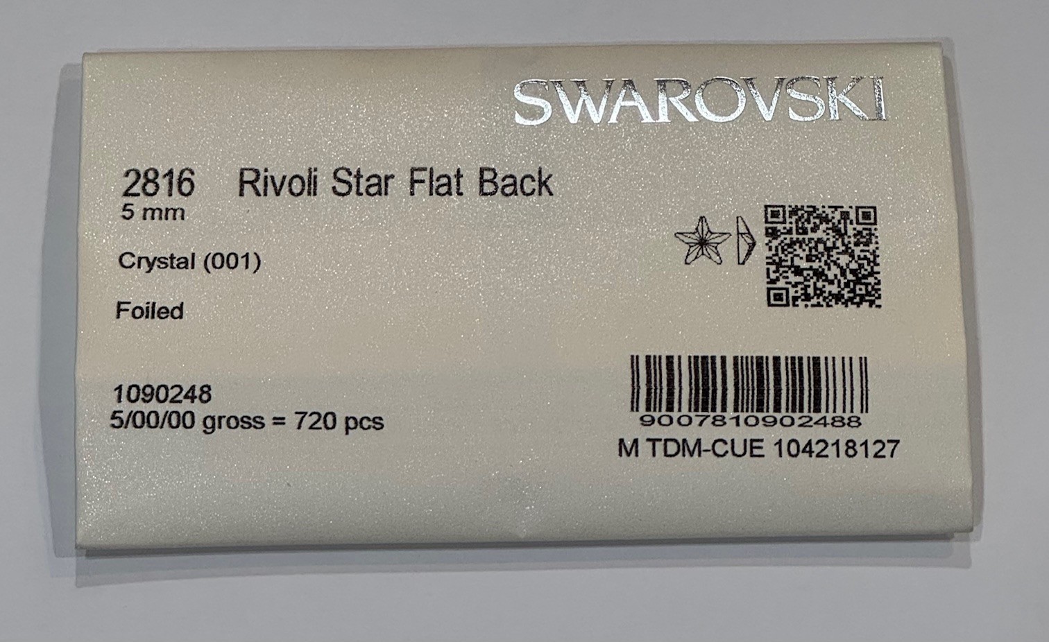 Swarovski 2816 Rivoli Star Flat Back Crystal (001) Foiled 720 Pcs