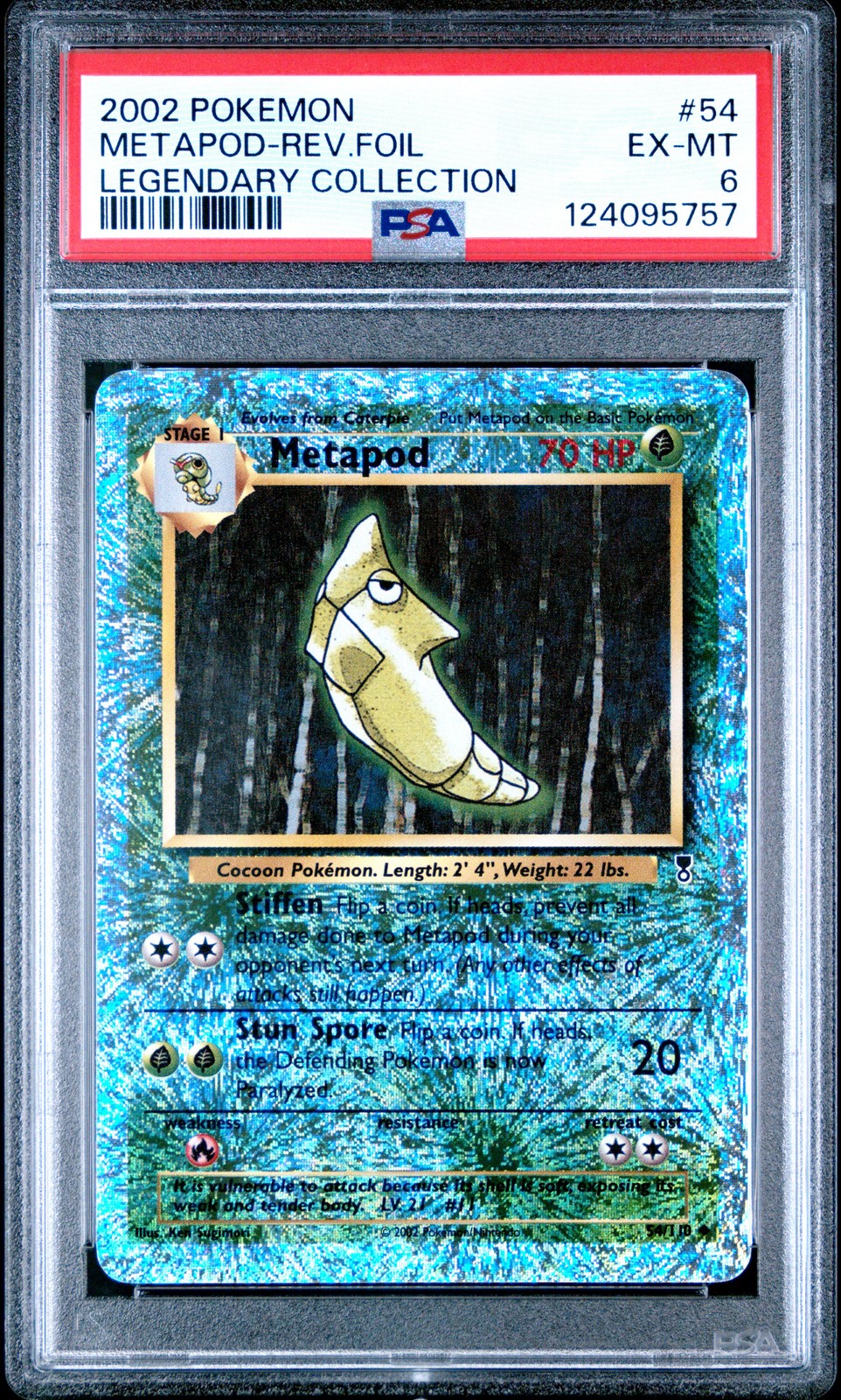 2002 POKEMON LEGENDARY COLLECTION #54 METAPOD-REVERSE FOIL PSA 6
