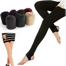 Women's Style Stretchy Stirrup Footless Warm Leggings Thick  Soft Pants Nap LS