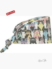 Adjustable Scrub Cap with Sweatband Unisex Tie Back Nurse Surgical Hat