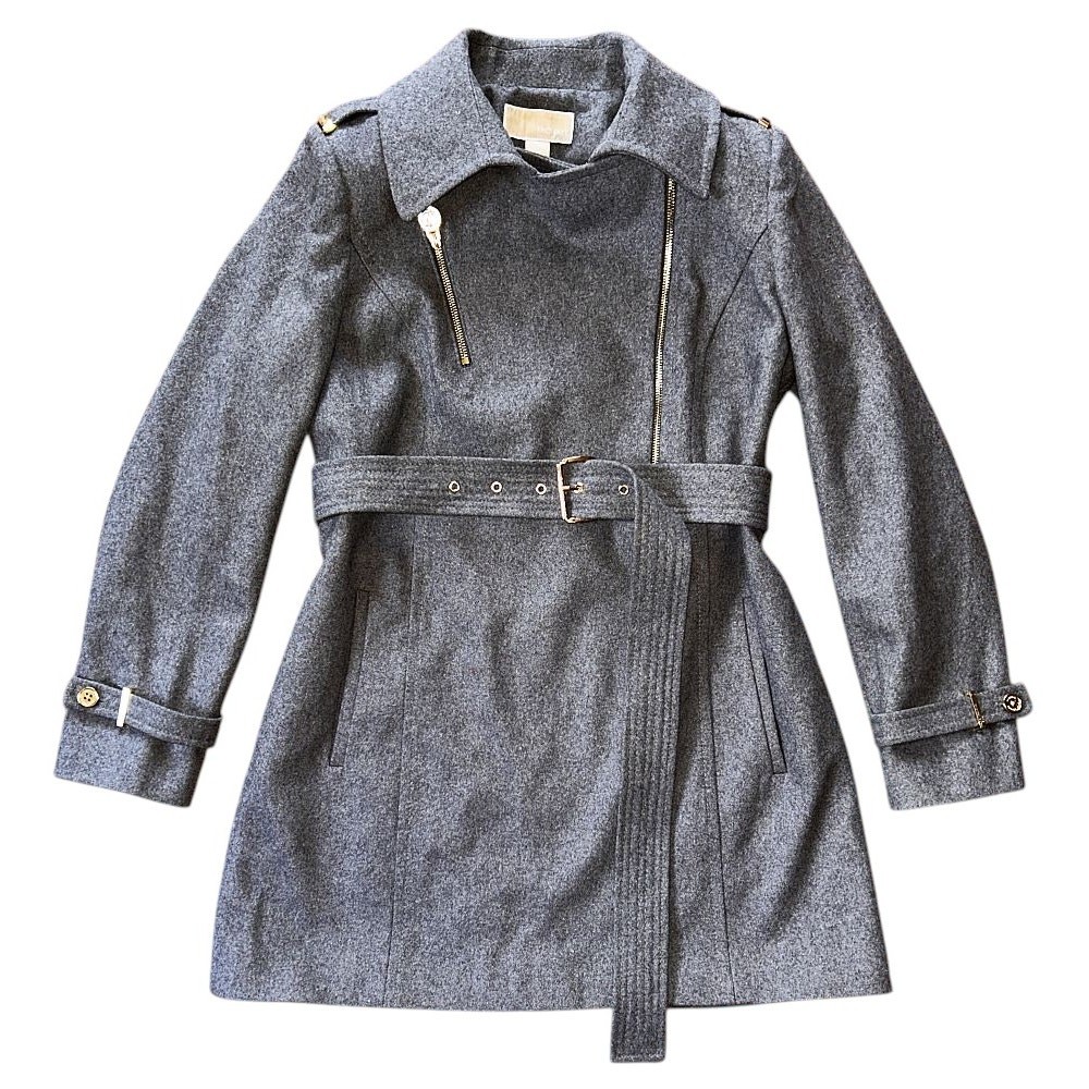 NWOT Michael Kors Asymmetrical Wool Blend Gray Trench Coat 10