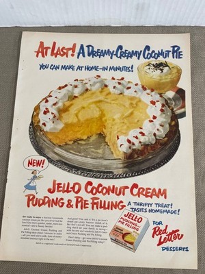 JELL-O Pudding Pie Filling Coconut Pie Dessert 1950's Print Advertisement ad