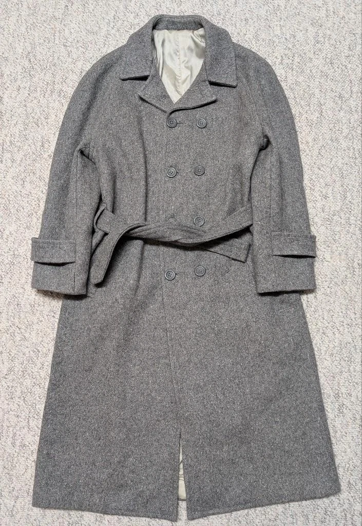 vintage USA made OVERCOAT polo style BELTED raglan 36 gray wool TWEED fleck XS image 1