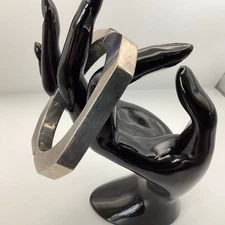 47g 10mm Wide Vtg Oval Retro Modernist Hexagon Sterling Statement Heavy Bracelet