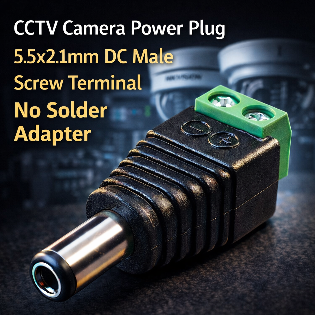 CCTV Camera Power Plug 5.5x2.1mm DC Male Screw Terminal No Solder Adapter