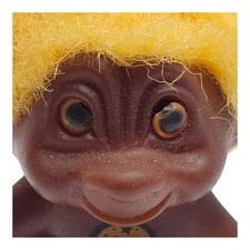 Vintage Troll Doll 3" Short Yellow Hair Pants Symbol On Chest HTF READ