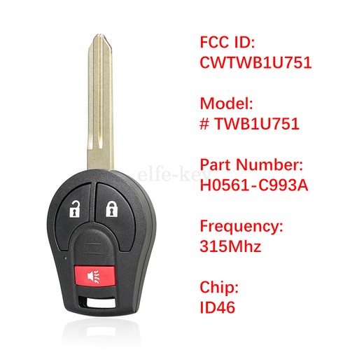 2 Replacement Remote Control Car Key Fob CWTWB1U751 for Nissan Juke Sentra Versa - Picture 2 of 8