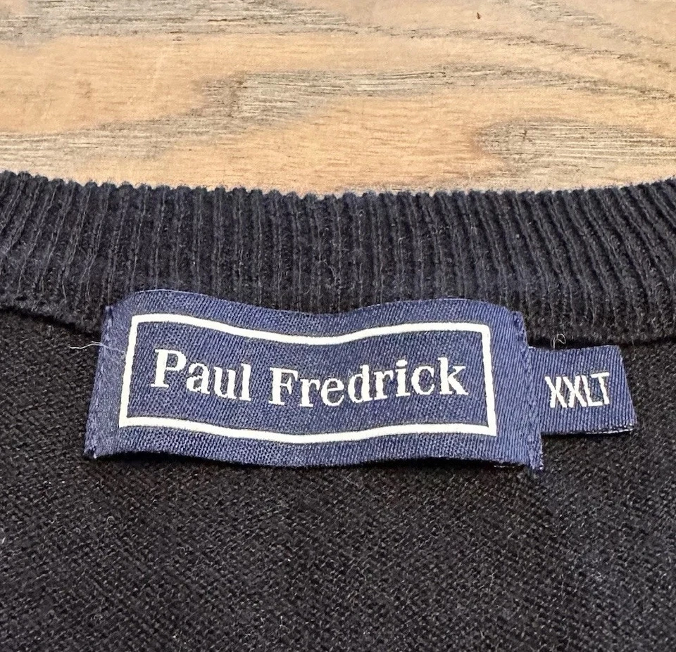 Chaleco Suéter Paul Fredrick Negro Cuello en V Para Hombres 2XLT TALL Mezcla Seda Cachemira Foto 3 de 4