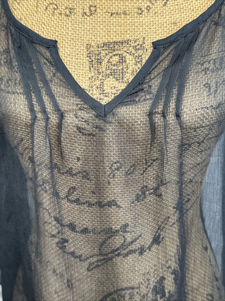 Jessica Simpson Sheer Gauze Floral Embroidered Black Fairy Grunge Whimsigoth Med - Image 2 of 4