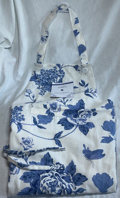 APRIL CORNELL APRON WHITE BLUE BUTTERFLY ONE SIZE 31 X 30 100% COTTON NWT