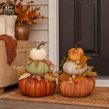 2-Pack 3-Tier Stacked Halloween Pumpkins - Fall Decor