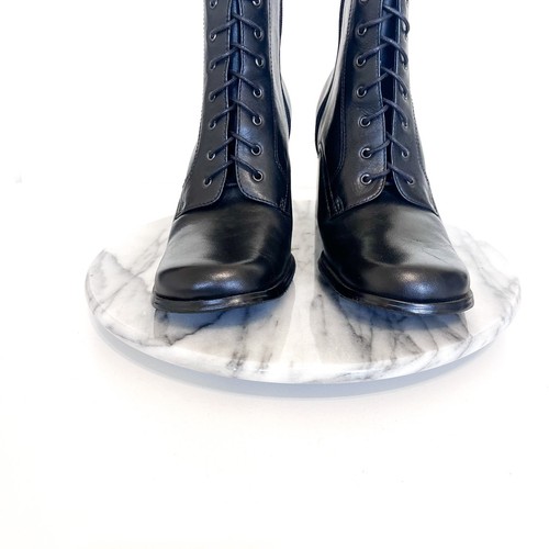 VTG 90s Newport News Women Chunky Granny Boots Size 8M Black Leather Square Toe - Picture 9 of 13