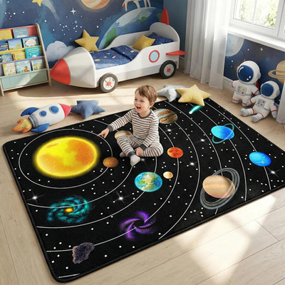 Outer Space Rug for Boys Room,3'×5' Space Rug for Kids Bedroom with Solar System