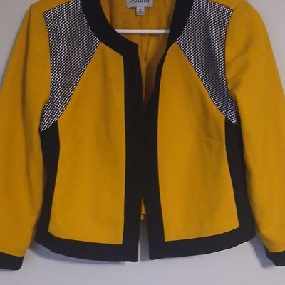 Adrianna Papell Women s Yellow/Black Colorblock Open Front Lined Jacket 8