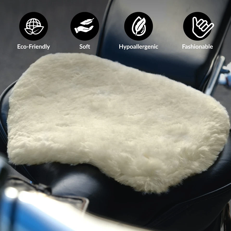 Cojín de asiento de motocicleta natural | Funda de asiento de motocicleta 100% piel de oveja genuina... Foto 4 de 4