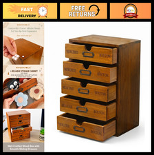 Organizador de escritorio de madera vintage de 5 cajones - almacenamiento de artesanías rústicas y suministros de arte, St