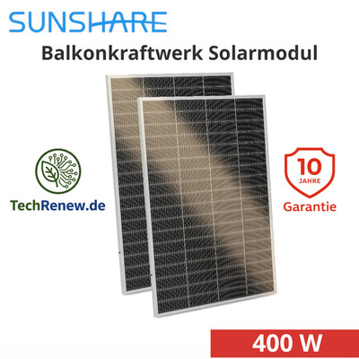 2x 200W Solar Panel Balkon Sunshare RAY Lite 400W Balkonkraftwerk Modul