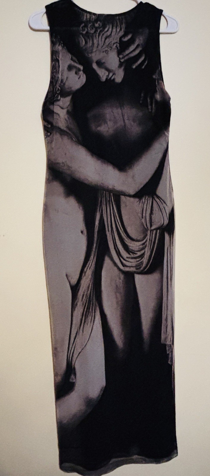 ZARA Mesh Bodycon Dress Graphic Print Sleeveless Long Black Gray S