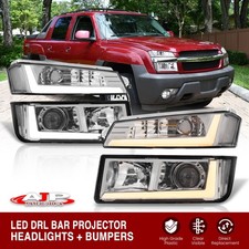 Chrome 4pc Led Drl Projector Head Lights Bumpers For 2002-2006 Chevy Avalanche Chrome 4pc Led Drl Projector Head Lights Bumpers For 2002-2006 Chevy Avalanche