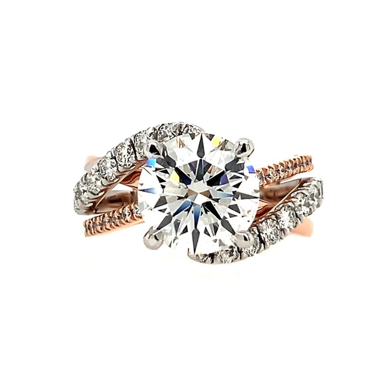 14k Gold Diamond Ring Round Lab Grown Multi Tone IGI Certified E F VVS2 3.00 Car