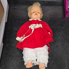 Baby Girl Doll Blonde Straight Hair Blue Eyes Red Dress Lace Pants Outfit