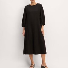 Everlane The Linen A-Line Midi Dress Long sleeve Modest Black size 2 NWOT