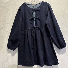 Bohme Tyler Peplum Long Sleeve Tie Front Mini Dress Dark Wash Denim Women's XL