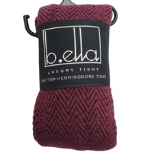 Italian 80% Cotton Tights Medium Burgundy Herringbone Wine B.ella New Hosiery