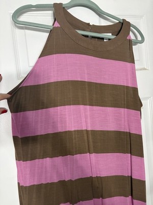 J. Jill Women's Sleeveless Tank Top Brown and Pink Stripes Size 2XL