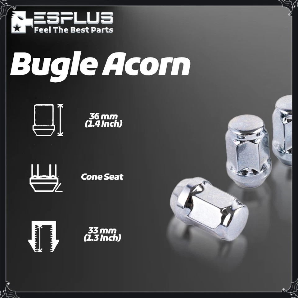 [20] Tuerca de rueda de bellota cromada 1/2"-20RH para Jeep Cherokee Wrangler CJ YJ JK Foto 3 de 4