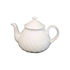 A Vintage White Wedgwood Bone China Tea Pot with Ribbed Design