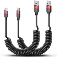 2 Pack USB C Coiled Cable, Fast Charging USB to USB C Cord for iPhone 16/16 Pro
