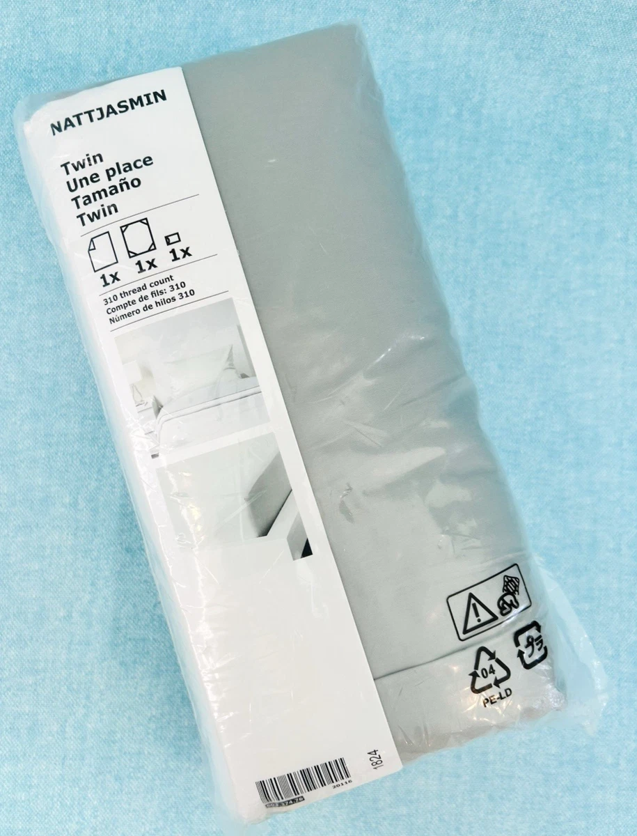 IKEA Nattjasmin Twin Sheet Set – Light Gray, 310 Thread Count 100% Cotton, Brand New
