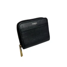 Fossil Jori Bifold Black Zip Around Mini Wallet Card Holder