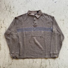 Vintage Pierre Cardin Striped Brown Button Up Polo Longsleeve Shirt Men s L
