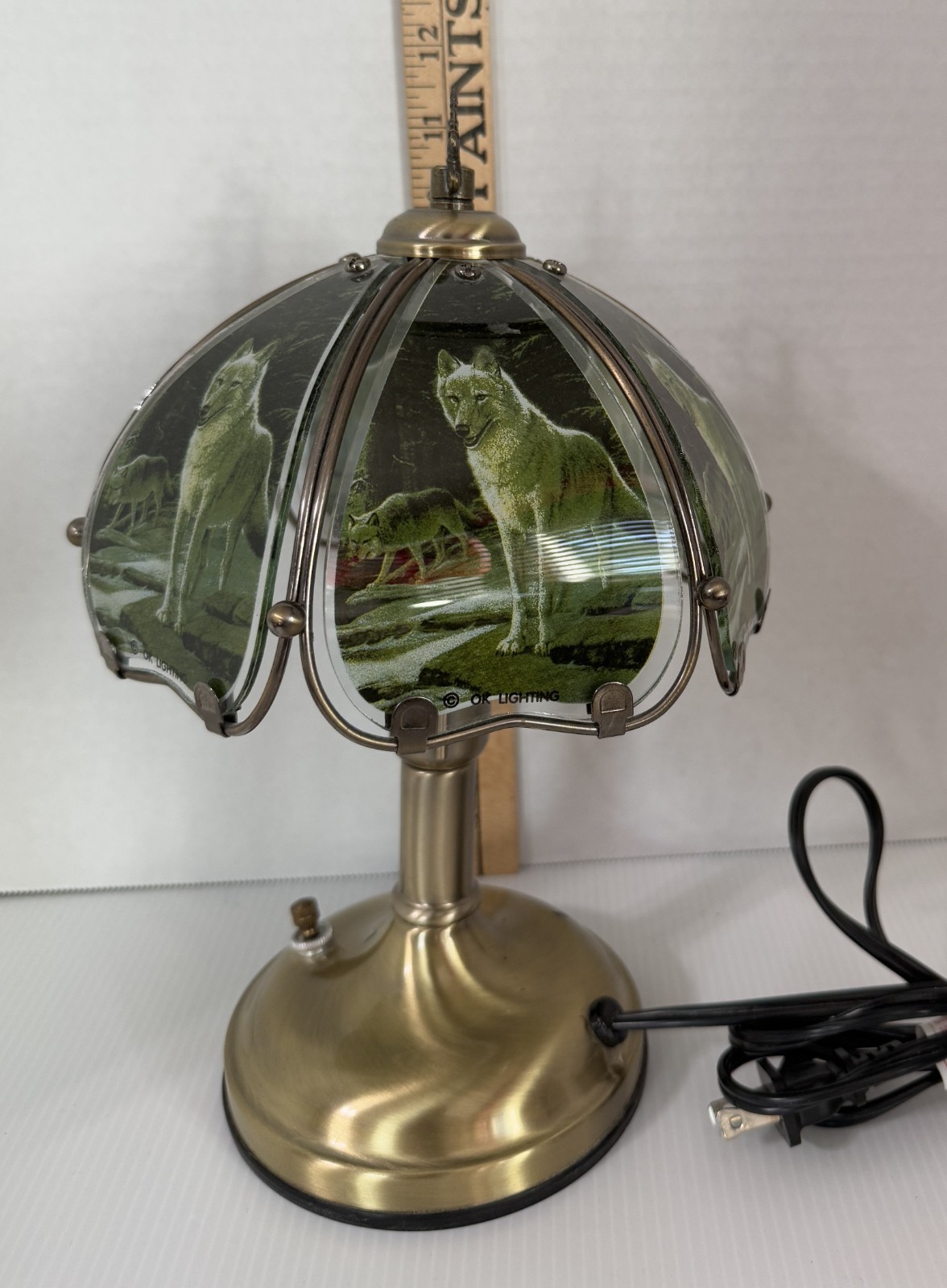 Desk/Table Lamp Wolf Theme 8" Diameter 6 Panels Glass OK Lighting
