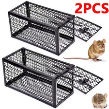 2X RAT CATCHER SPRING CAGE TRAP HUMANE LARGE LIVE ANIMAL RODENT INDOOR OUTDOOR ~