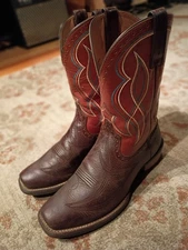 ARIAT HYBRID BROWN LEATHER WESTERN STITCHED S TOE COWBOY BOOTS #10010274 MEN'S 9