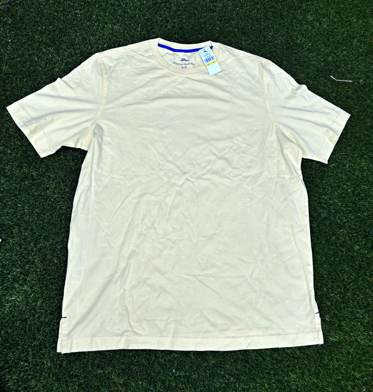 Tommy Bahama Tommy's Palapa Jersey Cotton Logo Crew Neck T-Shirt Men's M Cream