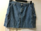 F&F Denim Cargo Mini Skirt A-Line Jeans Raw Hem Blue High Waisted W37" L17"