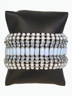 VINTAGE MID-CENTURY MILK GLASS AND CRYSTAL STATEMENT CUFF BRACELET