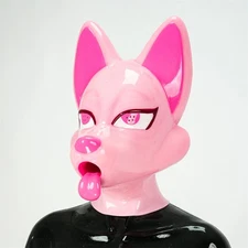 FETURAX BDSM Silicone Velvet Fox Pup Hood Mask Headgear For Cosplay Halloween