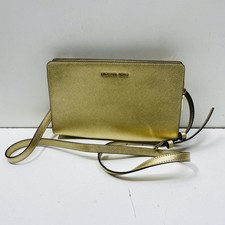 Borsa a tracolla Michael Kors donna oro jet set viaggio tinta unita saffiano zip