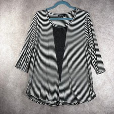Karen Kane Shirt Top Womens Size 2X White Black Striped Tunic Long Sleeve Casual